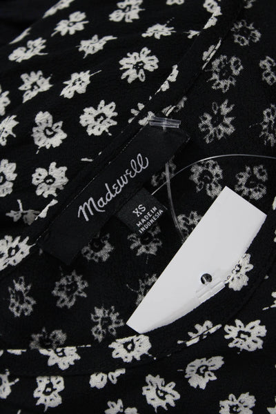 Madewell Womens Black Floral Shift Dress Short Sleeve Round Neck Size XS