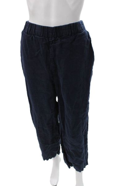 Quince Women Blue Linen Cropped Pants Pull On Inseam 26 Size XL