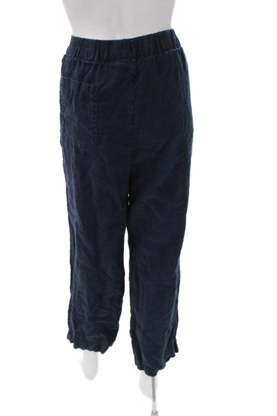 Quince Women Blue Linen Cropped Pants Pull On Inseam 26 Size XL