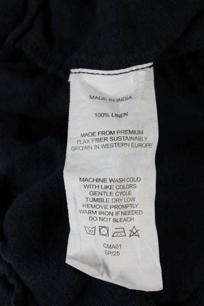 Quince Women Blue Linen Cropped Pants Pull On Inseam 26 Size XL