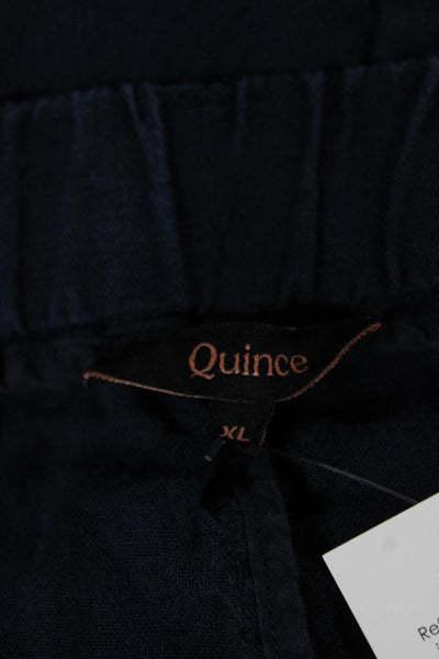 Quince Women Blue Linen Cropped Pants Pull On Inseam 26 Size XL