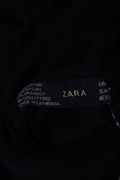 Zara Women Black Rayon Turtleneck Long Sleeve Pullover Sweater Size L