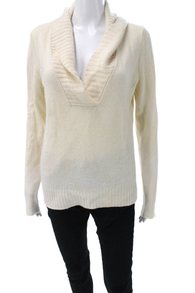 J Crew Women Ivory Cashmere Cowl Neck Pullover Sweater Long Sleeve Size M