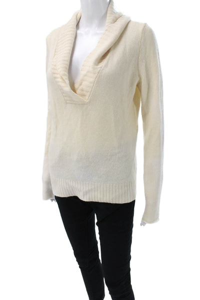 J Crew Women Ivory Cashmere Cowl Neck Pullover Sweater Long Sleeve Size M