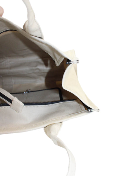Quince Womens Solid Canvas Multi-Pocket Zip Up Toe Bag Beige