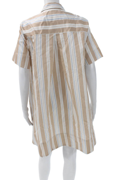 Anthropologie Women Shirt Dress Beige Striped Collar Button Short Sleeve Size S