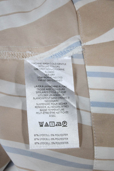 Anthropologie Women Shirt Dress Beige Striped Collar Button Short Sleeve Size S