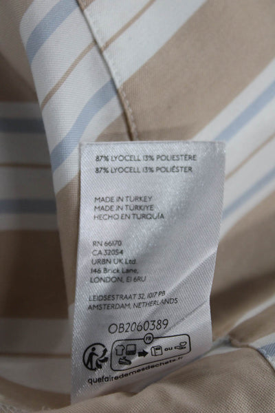 Anthropologie Women Shirt Dress Beige Striped Collar Button Short Sleeve Size S