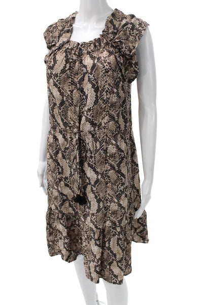 Figue Womens Shift Dress Brown Animal Print Short Sleeve Viscose Size S