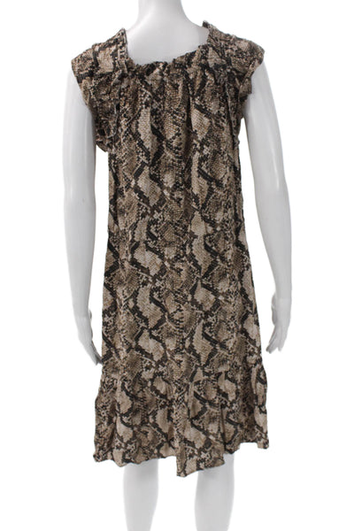 Figue Womens Shift Dress Brown Animal Print Short Sleeve Viscose Size S