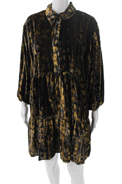 Maeve Anthropologie Womens Black Shirt Dress Collared Button 3/4 Sleeve Size M
