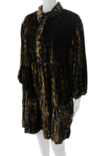Maeve Anthropologie Womens Black Shirt Dress Collared Button 3/4 Sleeve Size M