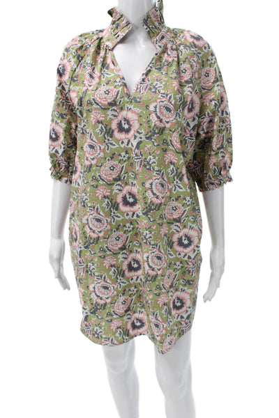 Sundays Women Shift Dress Floral Multi V-Neck Cotton Half Sleeve Size XS