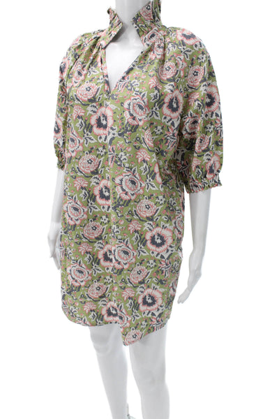 Sundays Women Shift Dress Floral Multi V-Neck Cotton Half Sleeve Size XS