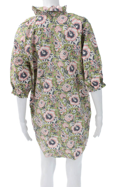 Sundays Women Shift Dress Floral Multi V-Neck Cotton Half Sleeve Size XS