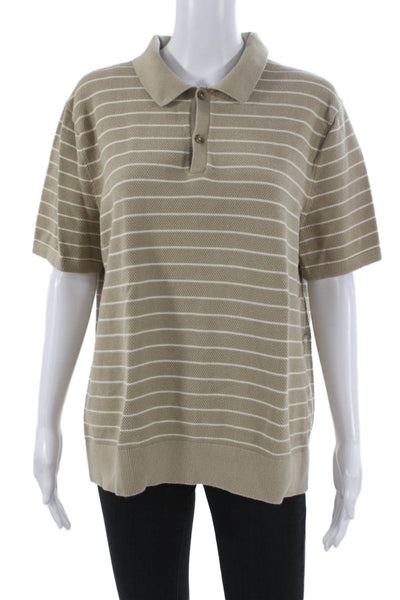Banana Republic Mens Beige Striped Cotton Collared Short Sleeve Shirt Size L