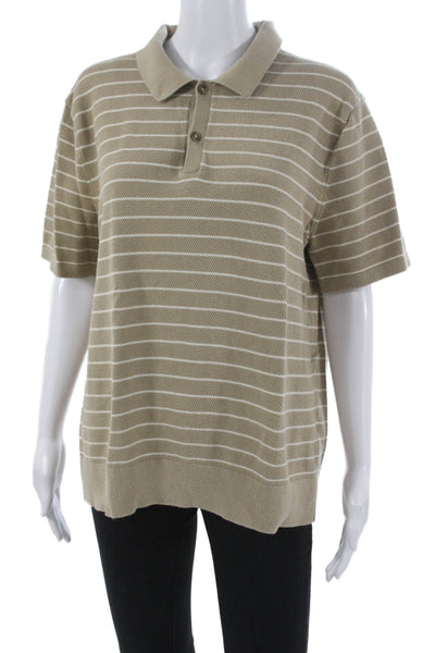 Banana Republic Mens Beige Striped Cotton Collared Short Sleeve Shirt Size L