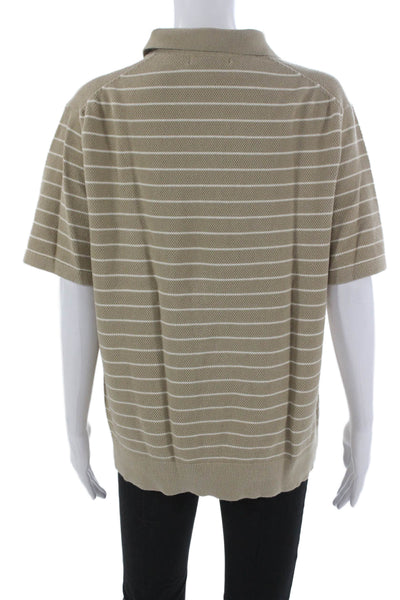Banana Republic Mens Beige Striped Cotton Collared Short Sleeve Shirt Size L
