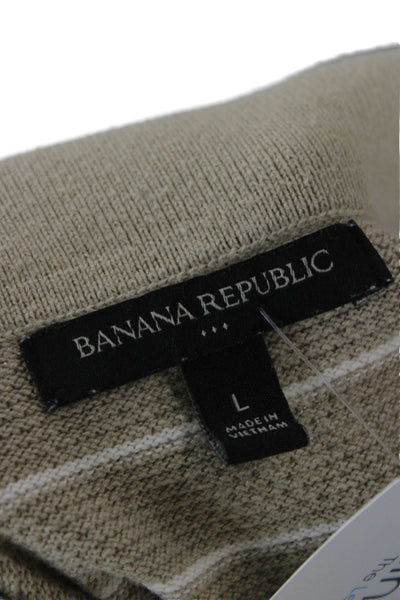 Banana Republic Mens Beige Striped Cotton Collared Short Sleeve Shirt Size L