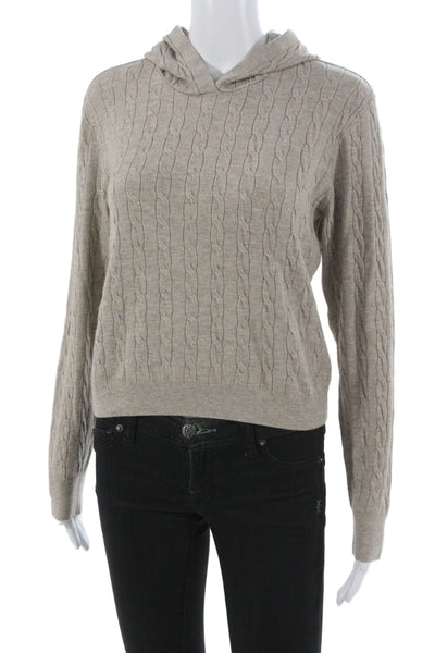 Uniqlo Women Beige Rayon Pullover Sweater Crew Neck Long Sleeve Size M