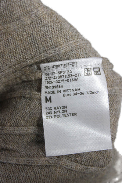 Uniqlo Women Beige Rayon Pullover Sweater Crew Neck Long Sleeve Size M