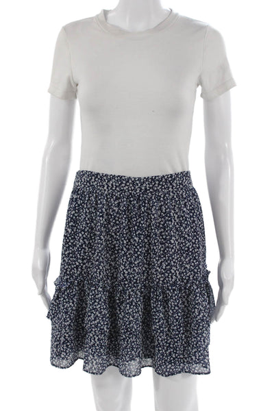 J Crew Women Blue Floral Flare Skirt Polyester Pull On Short Size XS