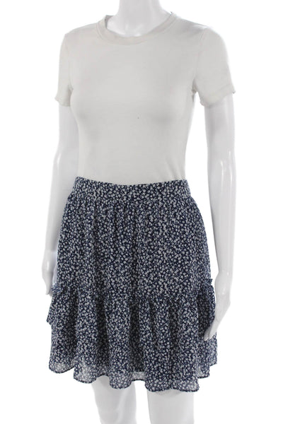 J Crew Women Blue Floral Flare Skirt Polyester Pull On Short Size XS