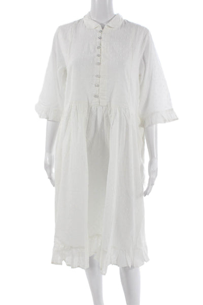 Victoria Dunn Women Dress White Cotton Collared 3/4 Sleeve Long Size XS
