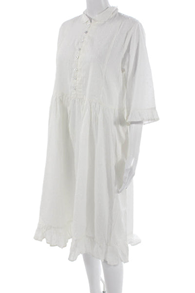 Victoria Dunn Women Dress White Cotton Collared 3/4 Sleeve Long Size XS