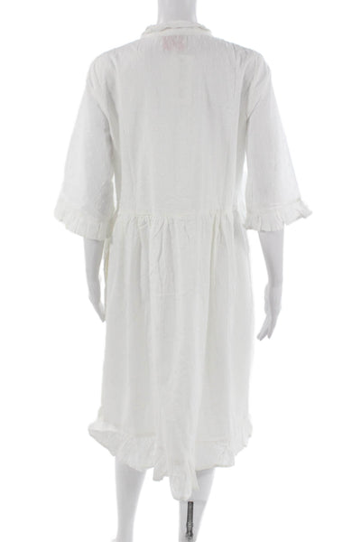 Victoria Dunn Women Dress White Cotton Collared 3/4 Sleeve Long Size XS
