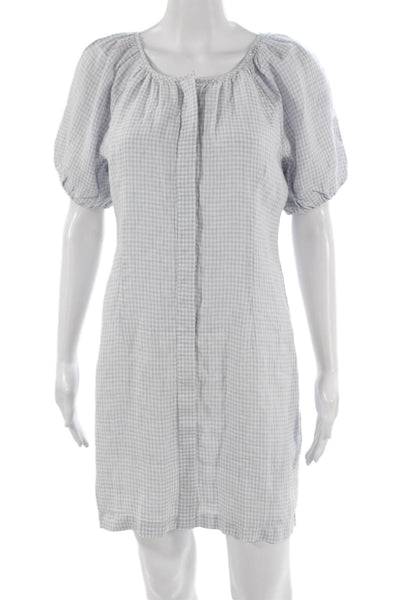 J Crew Womens Shift Dress Blue Gingham Linen Scoop Short Sleeve Petite Size 4
