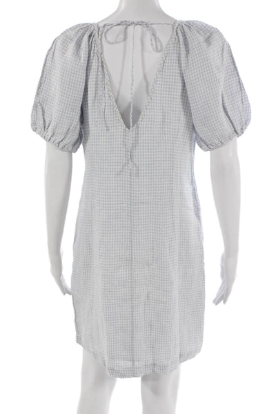 J Crew Womens Shift Dress Blue Gingham Linen Scoop Short Sleeve Petite Size 4
