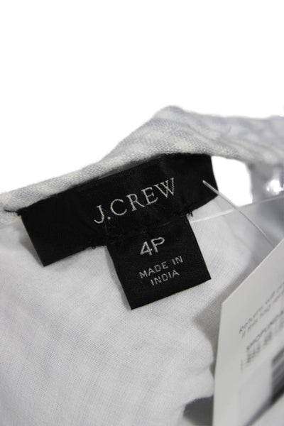 J Crew Womens Shift Dress Blue Gingham Linen Scoop Short Sleeve Petite Size 4
