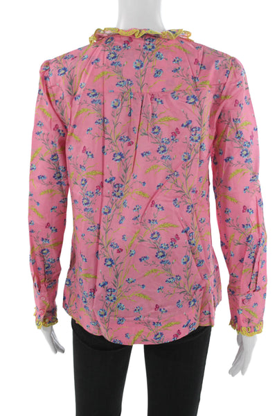 J Crew Women Pink Floral Collared Cotton Blouse Long Sleeve Button Size XS