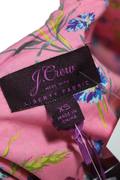 J Crew Women Pink Floral Collared Cotton Blouse Long Sleeve Button Size XS