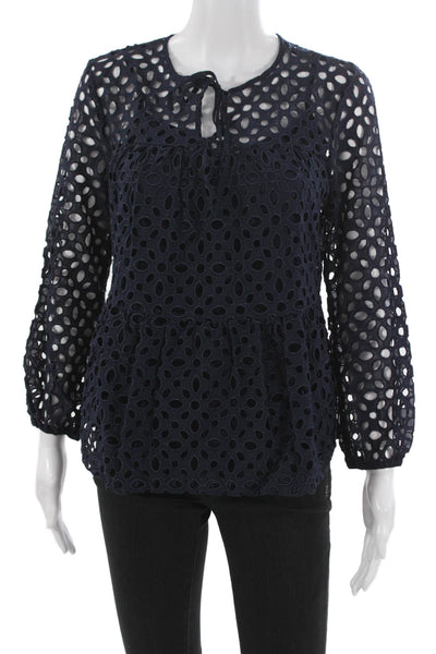 J Crew Women Blue Long Sleeve Round Neck Polyester Blouse Size XS