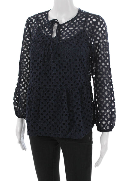 J Crew Women Blue Long Sleeve Round Neck Polyester Blouse Size XS