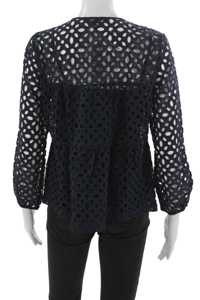 J Crew Women Blue Long Sleeve Round Neck Polyester Blouse Size XS