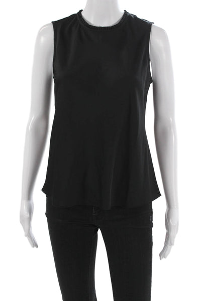 J Crew Womens Sleeveless Round Neck Basic Tank Black Polyester Button Size XS