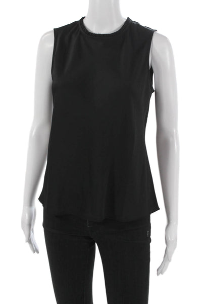 J Crew Womens Sleeveless Round Neck Basic Tank Black Polyester Button Size XS