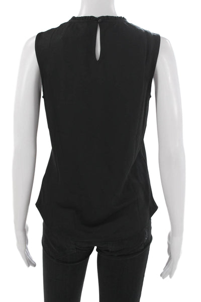 J Crew Womens Sleeveless Round Neck Basic Tank Black Polyester Button Size XS