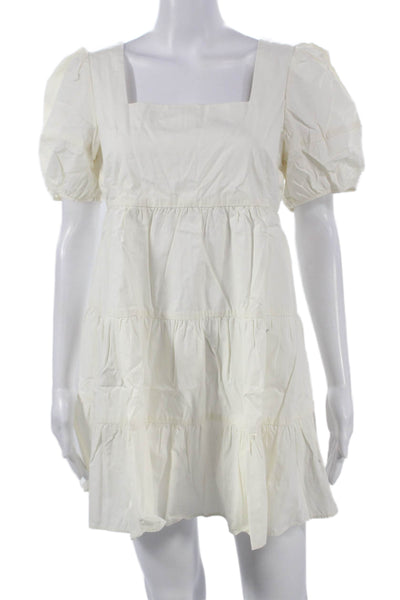 Madewell Women Shift Dress White Cotton Square Neck Short Sleeve Size 4P