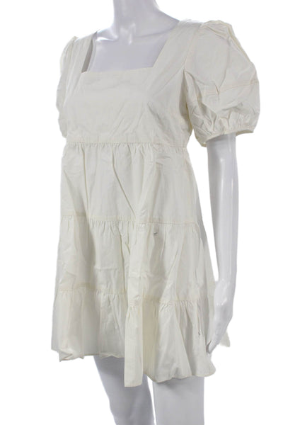 Madewell Women Shift Dress White Cotton Square Neck Short Sleeve Size 4P