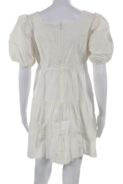 Madewell Women Shift Dress White Cotton Square Neck Short Sleeve Size 4P
