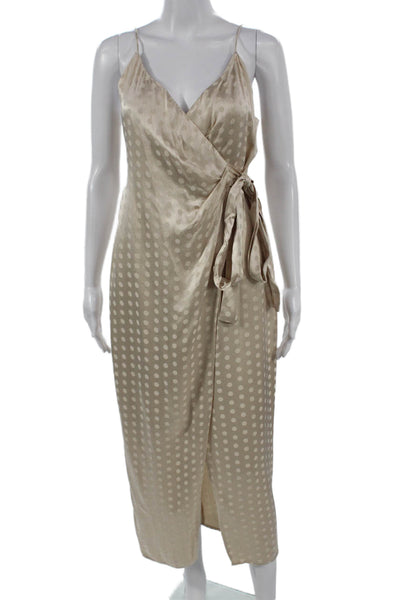 Bec & Bridge Women Wrap Dress Beige Polka Dot V-Neck Sleeveless Tie Size 4