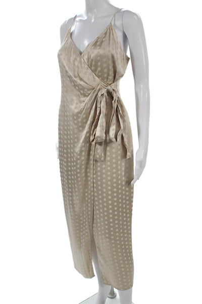 Bec & Bridge Women Wrap Dress Beige Polka Dot V-Neck Sleeveless Tie Size 4