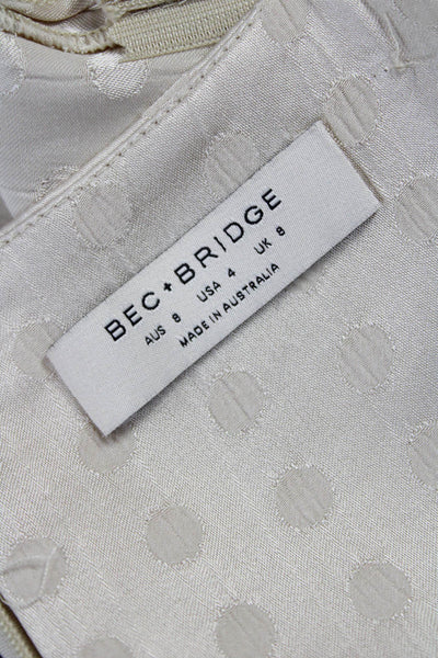 Bec & Bridge Women Wrap Dress Beige Polka Dot V-Neck Sleeveless Tie Size 4