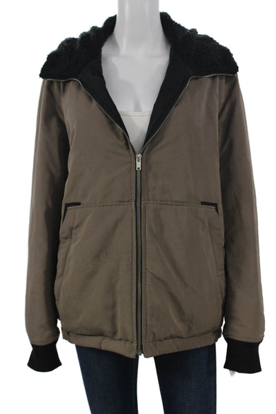 Theory Womens Brown Polyester Parka Long Sleeve Zip Closure Size M