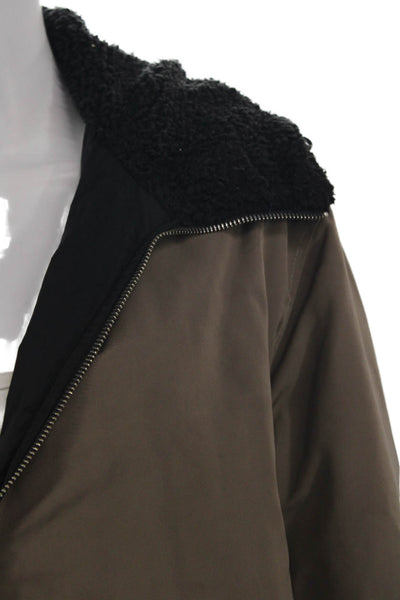 Theory Womens Brown Polyester Parka Long Sleeve Zip Closure Size M