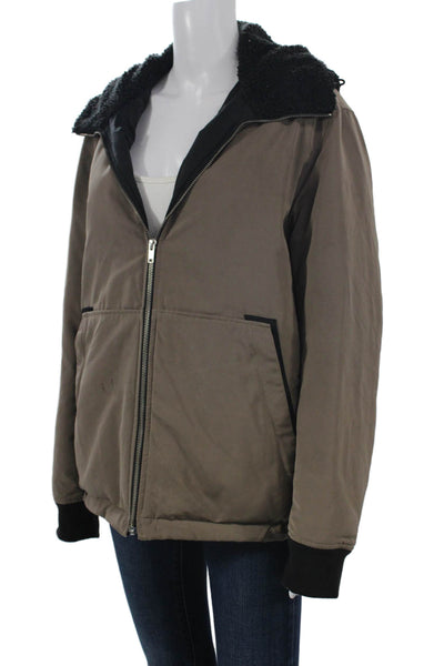 Theory Womens Brown Polyester Parka Long Sleeve Zip Closure Size M